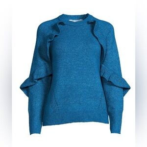 Time and Tru Women's Teal Shimmering Ruffle Sweater XL (16-18) NWT